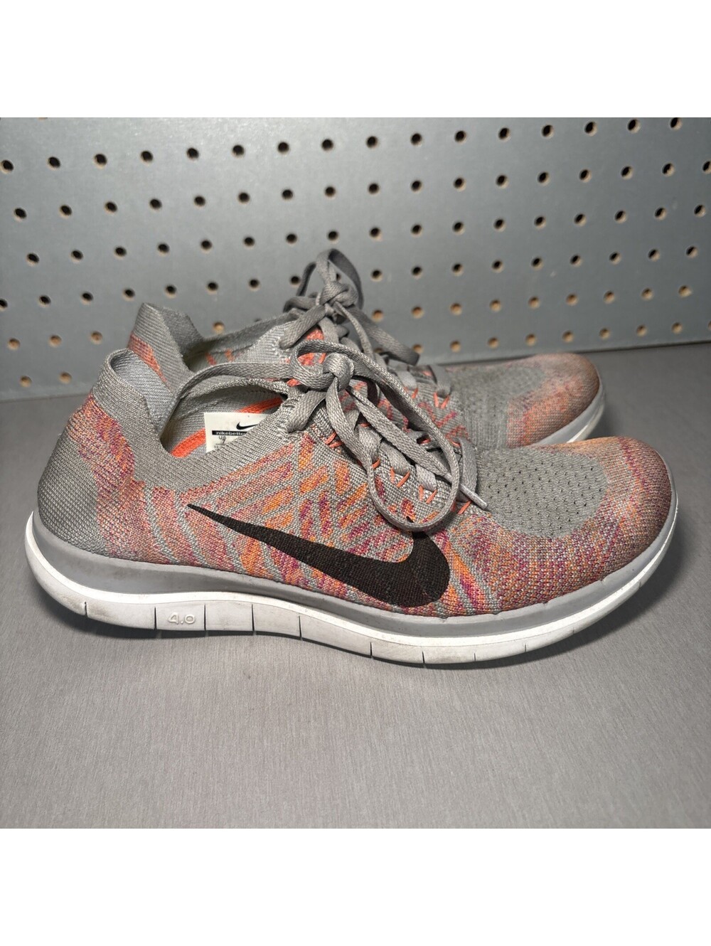 Nike Free 4.0 Flyknit Shoes Womens US 7 Gray Pink Running Sneakers 717076-002